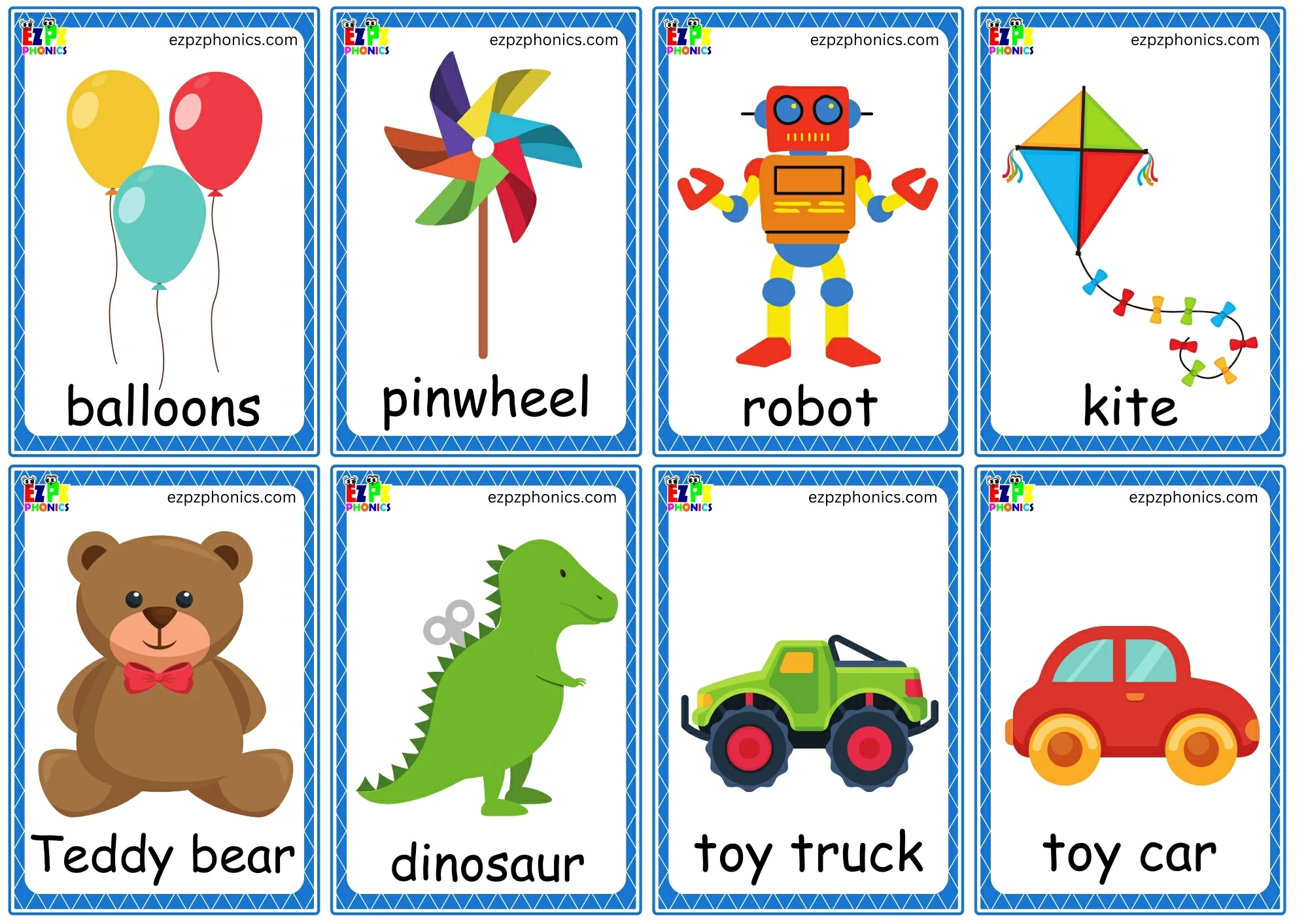 Toys Vocabulary - Mini Flashcards/Game Cards My First English Words (Free PDF Download)